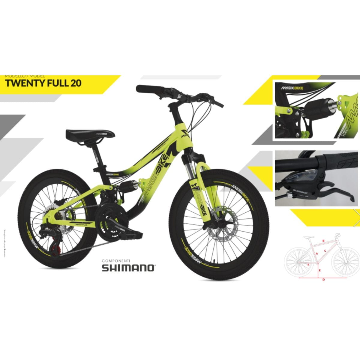 Magik Bike mtb Full 20" bimbo bicolor nero/giallo