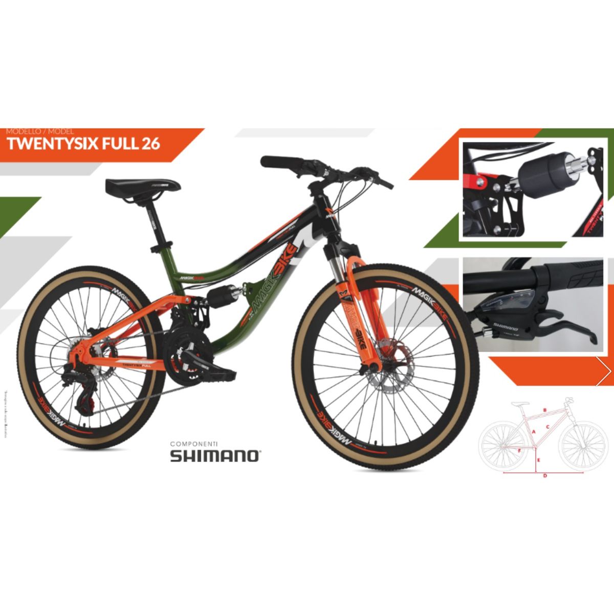 Magik Bike Full 26" bici mtb uomo bicolor verde/arancio